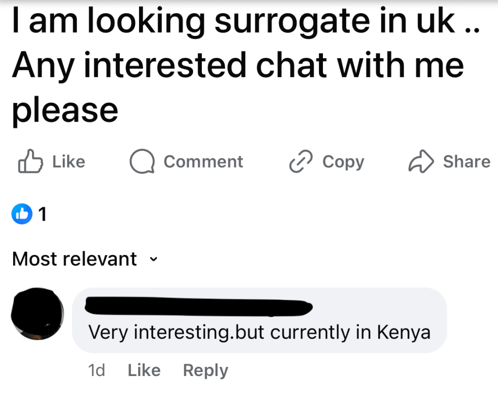 Screenshot showing a woman from Kenya replying.
